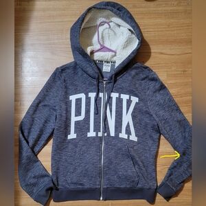 Victoria's Secret PINK Sherpa Hood Full Zip Sweatshirt Size Large